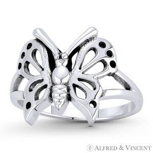 Butterfly Spirit Animal Charm Ring in Oxidized .925 Sterling Silver - Size 6